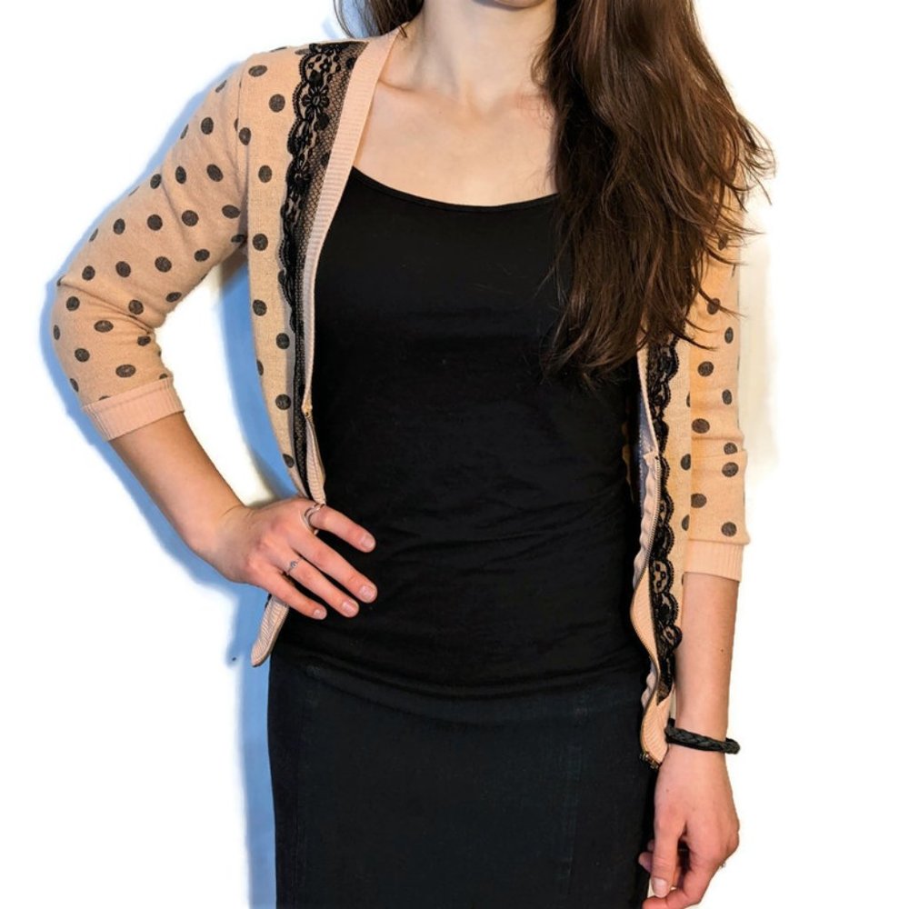 Spoiled Polka Dot Cardigan Sweater with Zipper M